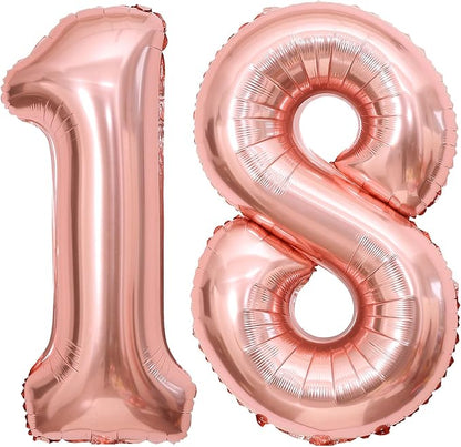 Rose Gold 18 Number Balloons, 40 Inch Big Giant Jumbo 18 or 81 Balloon Numbers by BBPOOL