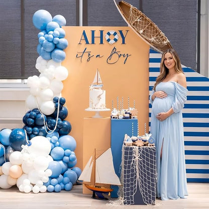 Dark Blue White Balloon, 12 Inch Different Shades Blue and White Balloon - Image 6