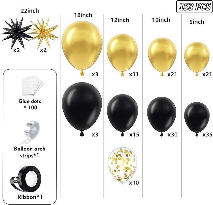 Black and Gold Balloon Arch Garland Kit 153pcs - Image 2