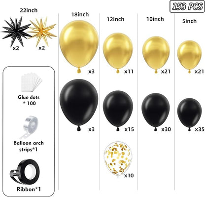 Black and Gold Balloon Arch Garland Kit 153pcs - Image 2