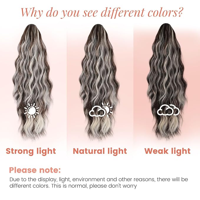 Claw Wavy Ponytail Extension 18 Inch for Women Curly Pony Tail Clip in Hair Extensions Fluffy Natural Looking Synthetic Hairpiece for Daily Use (Ash Brown with Platinum Blonde)