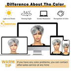 QUEENTAS Short Hair Topper for Women with Thinning Hair Daily Wear 360°3D Cover Up 6.5"*6" Fluffy Hair Pieces with Bangs(Black Mixed Grey)