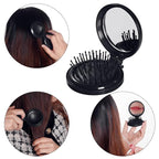 2pcs Folding Travel Mirror Hair Brushes Round Mirror Pocket Hair Brush Portable Mini Pop Up Hair Brushes for Women Girls Wet and Dry Hair