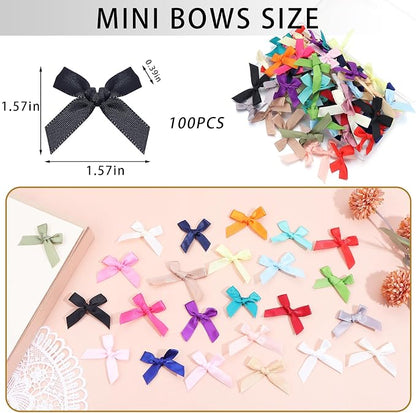 Mixed Mini Bows 1.57" 100PCS Small Satin Ribbon Bows - Image 2