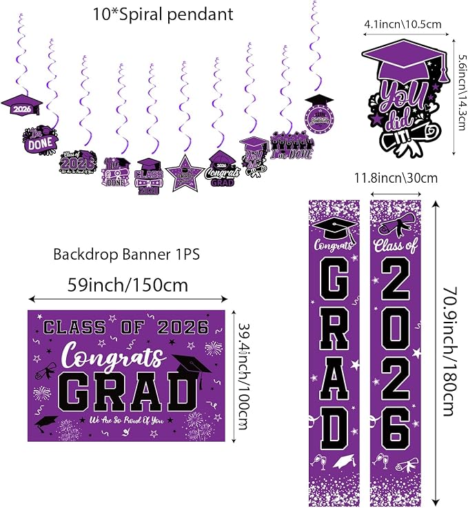 Graduation Decorations 2026 Purple Set, Congrats Grad Decor Set - Image 3