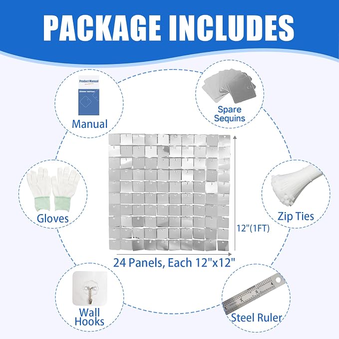 Ozikutech 24 Pcs Silver Shimmer Wall Backdrop Panels - Image 2
