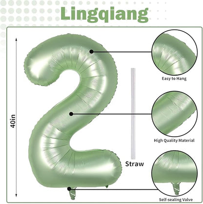 40" Balloon Number 2 Sage Green, Large Foil Number Balloons Set 0-9, Olive - Image 2
