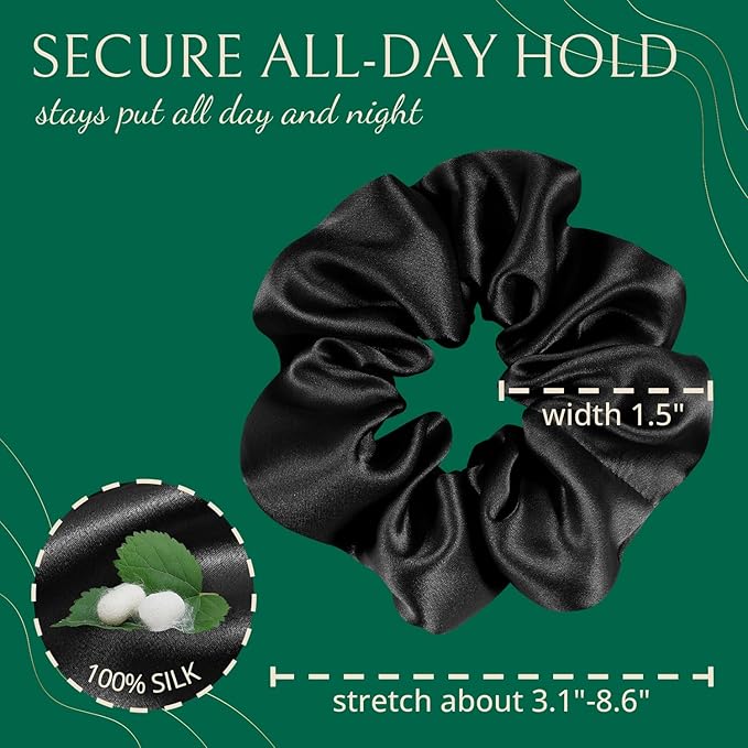 Joyhabit Silk Scrunchies for Women and Girls, Black, 5 Pieces, 4CM Hair-Friendly Cute & Durable Hair Ties for Women, Great for Bedtime and Everyday Style