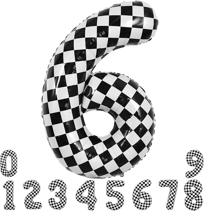 TONIFUL 40 Inch Large Checkered Number 6 Balloon 6th Birthday Decorations | 6th by TONIFUL
