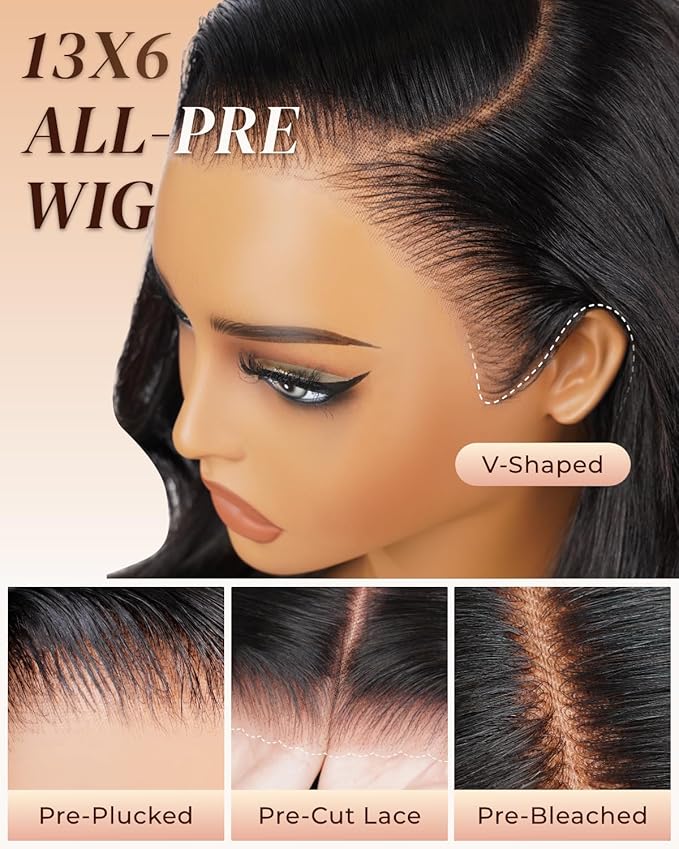Arabella Hair 13x6 Lace Front Wigs Human Hair 210% Density Glueless Wig Human Hair 100% Body Wave Human Hair Wigs 12A Pre Plucked Pre-Bleached Pre-Cut Glueless Wig (20inch,13x6 body wave)