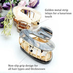 2Pcs Marble Pattern Hair Clips for Women - Non-Slip Grip Metal Claw Clip, Geometric Design Hair Accessories for Thin/Thick Hair, Cute Hair Styling Barrettes, 2.36 Inch