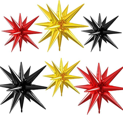 Gold Red Black Star Balloons, 22/27 Inch Red Gold Black Star Foil Balloons by Paready