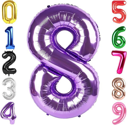 40 Inch Purple Number 8 Balloon Birthday Party Decorations by Hadoife