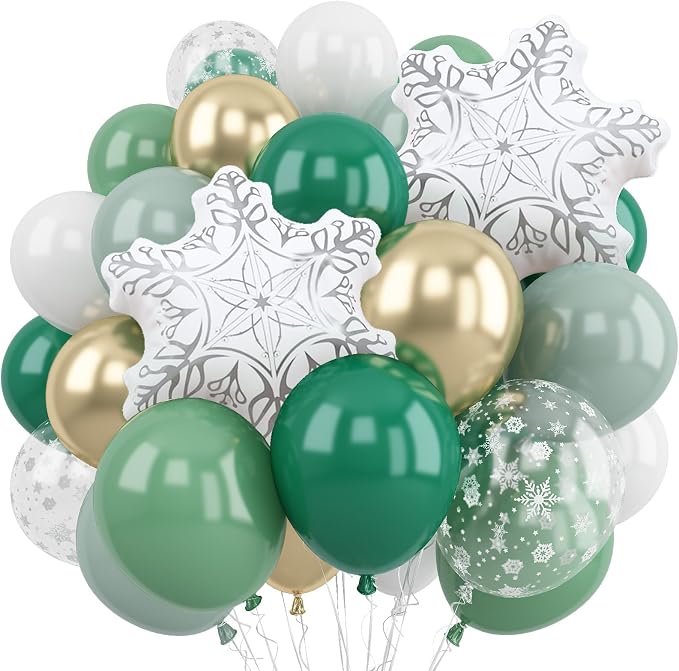 Winter Wonderland Balloon, Dark Sage Green Pastel Green White Metallic Gold by Froova