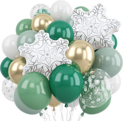 Winter Wonderland Balloon, Dark Sage Green Pastel Green White Metallic Gold by Froova