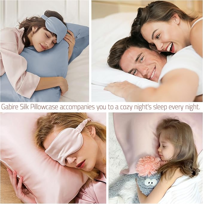 Mulberry Silk Pillow Cases Set of 2, Both Sides Real Silk Pillow Cover for Hair and Skin Cool Pillowcase Organic Silk Pillowcase 2 Pack with Hidden Zipper, Haze Blue, Queen (20"×30")