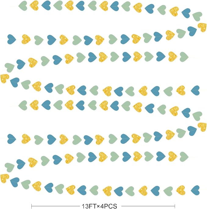 Sage Green Dusty Blue Gold Heart Party Decorations Gold Glitter Paper Dusty - Image 2