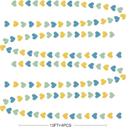 Sage Green Dusty Blue Gold Heart Party Decorations Gold Glitter Paper Dusty - Image 2