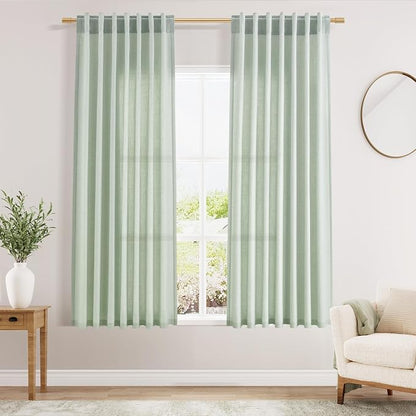 Aqua Green Linen Curtains 63 Inches Long 2 Panel Sets by Nanspring