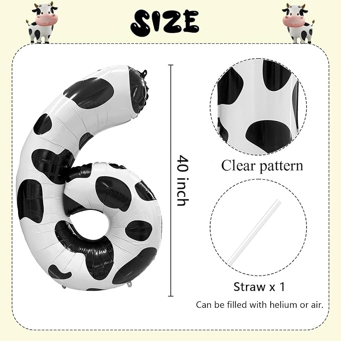 Cow Print Number Balloons, Large Foil Number 6 Balloon 40 Inch Cow Balloon - Image 2