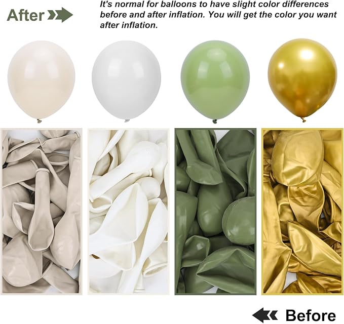 RUBFAC Sage Green White Gold Balloon Arch Kit Different Sizes 129pcs | Pack of - Image 3