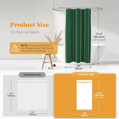 Small Boho Linen Heavy Duty Cloth Shower Curtain, Emerald Green | Stall Size - Image 3