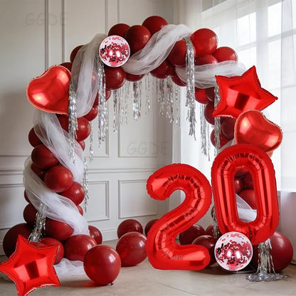 40 Inch Red Number Balloons 20 Mylar Foil 20th Birthday Party Decor 10 Pcs | - Image 6