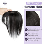 10 Inch Real Human Hair Topper with Bangs for Women Covers Thinning Crown, Clip-In Hair Topper for Thinning Hair (Natural Black)
