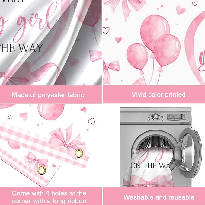Mocsicka Pink Bow Baby Shower Banner Backdrop - Image 7