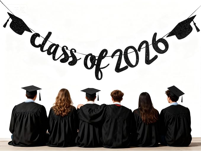2026 Graduation Banners Party Decoration Black Glitter Class of 2026 Banner | - Image 5