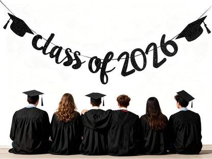 2026 Graduation Banners Party Decoration Black Glitter Class of 2026 Banner | - Image 5