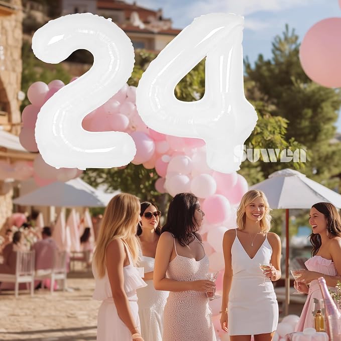 SUWEN 40 Inch White Large 24 Balloon Number Big Foil Helium Numbers 0-9 | Giant - Image 2