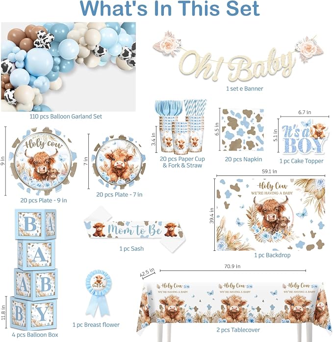 Cocomigo 241pcs Highland Cow Baby Shower Decorations, Serves 20 | One-stop easy - Image 3