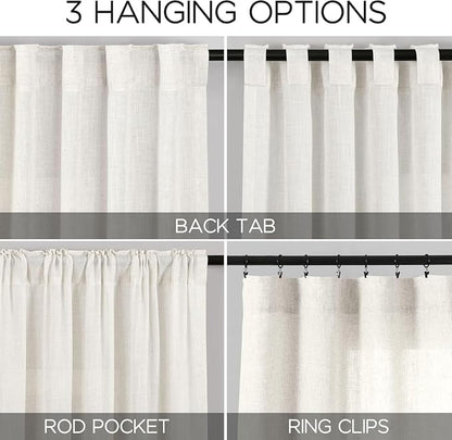 Extra Long Beige White Curtains 108 Inch Length 2 Panels Set - Image 2