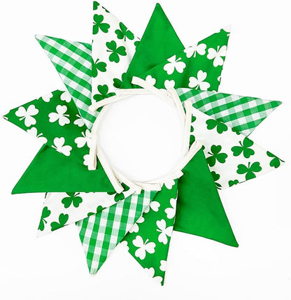2 Sets of Shamrocks Nursery Garland 20Pcs Green Plaid Clover Pennant Banner - Image 7