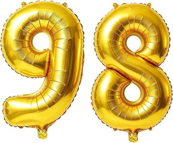 40 Inch Number 98 Balloons for 98th Birthday Party Decorations, 0-100 Gold by FOBELEC