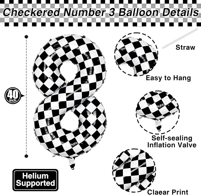 40 Inch Checkered Number 18 Balloon, Large Foil Party Decoration | 40" mylar - Image 3