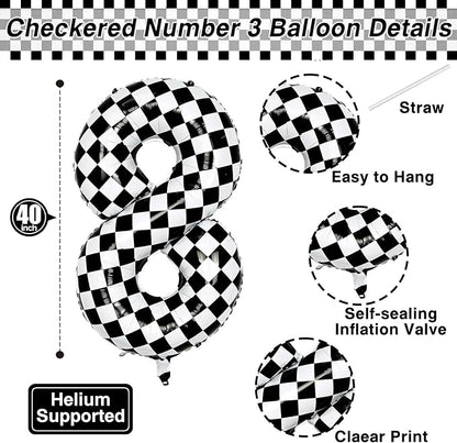 40 Inch Checkered Number 18 Balloon, Large Foil Party Decoration | 40" mylar - Image 3