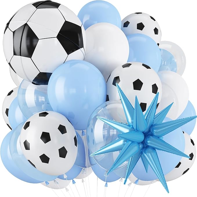 Blue and White Soccer Balloons, 12 Inch Baby Blue and White Soccer Balloons by Govpy