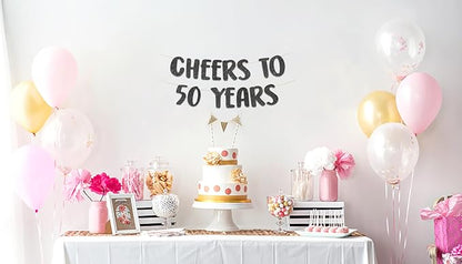 Pre-Strung Cheers to 50 Years Black Glitter Banner - Image 2