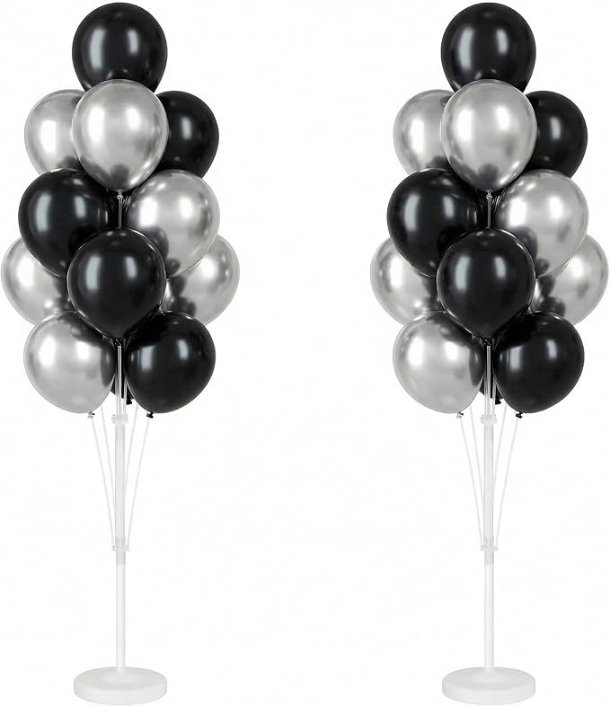 Black Silver Balloon Stand Kit for Floor or Table, Party Decor by IMISNO
