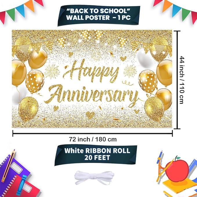 White Gold Happy Wedding Anniversary Banner - Image 4