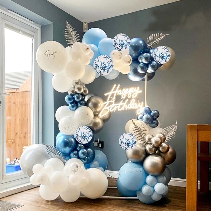 Blue and White Balloons, 12 Inch Light Blue White Latex Party Balloon Set - Image 4