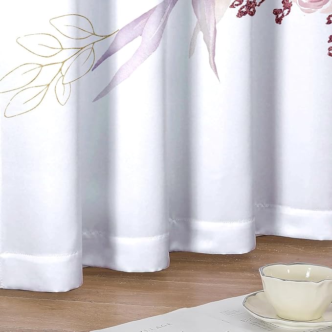 Purple Eucalyptus Floral Curtains 63 Inch Length Watercolor Flower Plant Light - Image 5