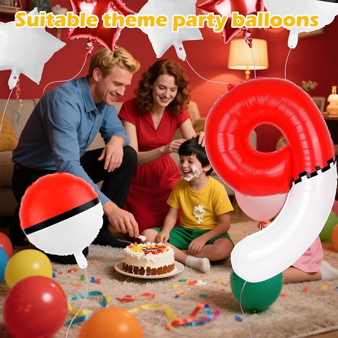 40 Inch Red & White Cartoon Themed Theme Number Balloon, Number Block Foil - Image 7