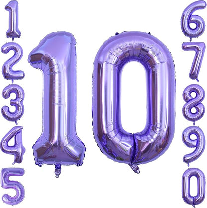Purple Number 10 Balloon 40 Inch, Giant Mylar Foil Number 1 and 0 Balloons by Unknown