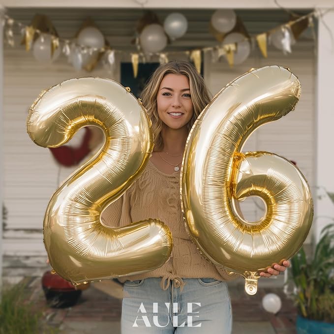 AULE 40 Inch Light Gold 26 Balloon Number Foil 0-9 Birthday Big Numbers | - Image 3
