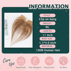 Benehair Clip on Bangs Human Hair, Front Hair Extensions for Women Hair Pieces with Temples for Daily Wear (Light Brown)