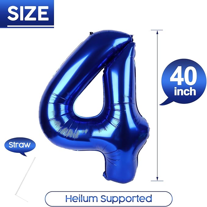 4 Balloon - Night Blue Birthday Number Balloons, 40 Inch Party Decorations | - Image 5