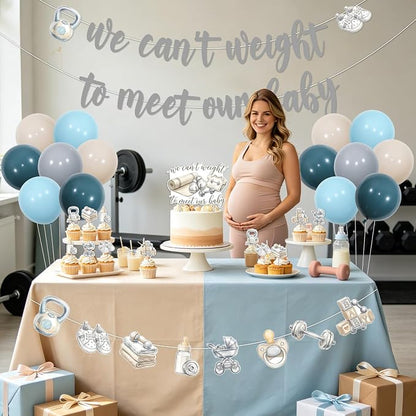 Gym Baby Shower Party Decorations Neutral Baby Shower Supplies | Blue Gray We - Image 3